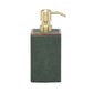 The Manchester Bath Collection soap dispenser by Pigeon & Poodle features a rectangular green shagreen texture and a gold pump, shown against a plain white background.