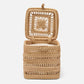 Pigeon & Poodle Reed Single Toilet Paper Holder, a square woven natural rattan holder with an open lid for sophisticated bathroom decor.