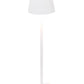 The Poldina Pro Micro Lamp Collection by Zafferano America features a modern, minimalist white cordless table lamp with a square base, slim stem, and conical shade, elegantly photographed against a plain white background.
