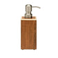 The Harper Dark Teak by Pigeon & Poodle is a rectangular wooden soap dispenser with refined details and a silver metal pump top, showcasing a teak design, photographed against a white background.