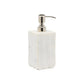 A rectangular white pleated marble soap dispenser with a silver pump from the Pigeon & Poodle Proviso White Bath Collection, displayed against a plain white background.