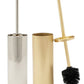 Two ribbed metal Redon Toilet Brush Holders by Pigeon & Poodle—one silver, one gold—are shown; the open gold holder reveals a brush with a black bristle head, adding antique-chic style to any bathroom.