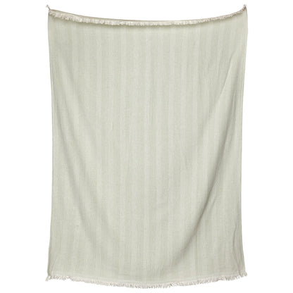 The Lavanya Throw Collection by John Robshaw features a light beige rectangular cotton throw with subtle vertical stripes and fringed edges, displayed against a white background.