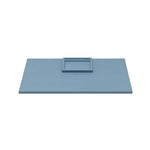 Blue rectangular full-grain leather Grafton Laptop Desk Blotter Set with an attached small tray.