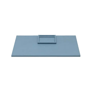 Blue rectangular full-grain leather Grafton Laptop Desk Blotter Set with an attached small tray.