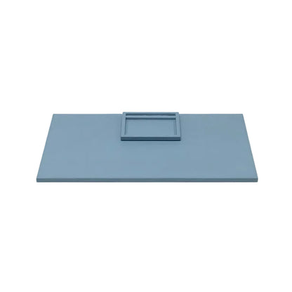 Blue rectangular full-grain leather Grafton Laptop Desk Blotter Set with an attached small tray.