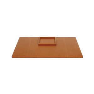 Tan full-grain leather Grafton Laptop Desk Blotter Set Collection featuring a functional desk blotter with a small square tray centered on top.