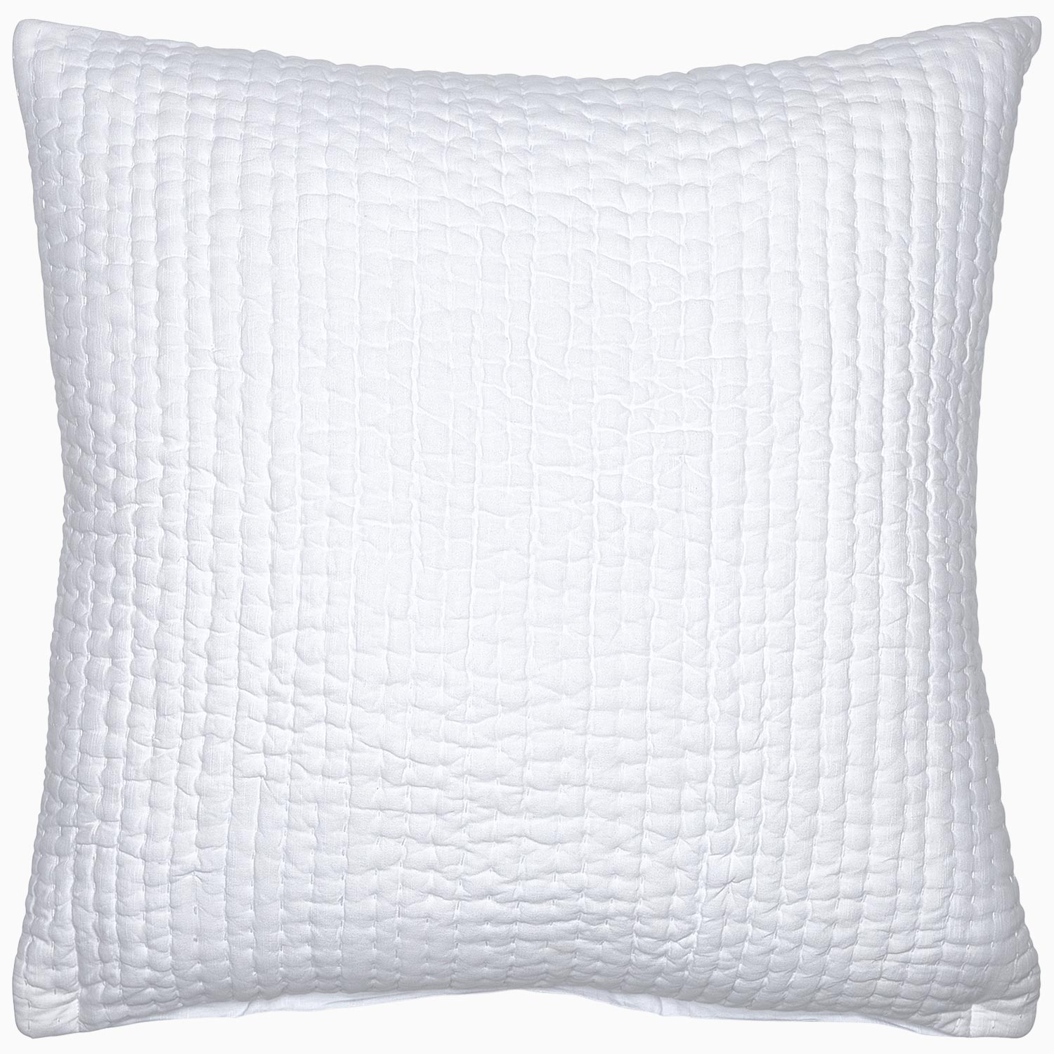 Vivada Bedding Collection square pillow by John Robshaw, featuring a white quilted design with a subtle textured pattern inspired by hand-stitched quilts, photographed against a plain white background.