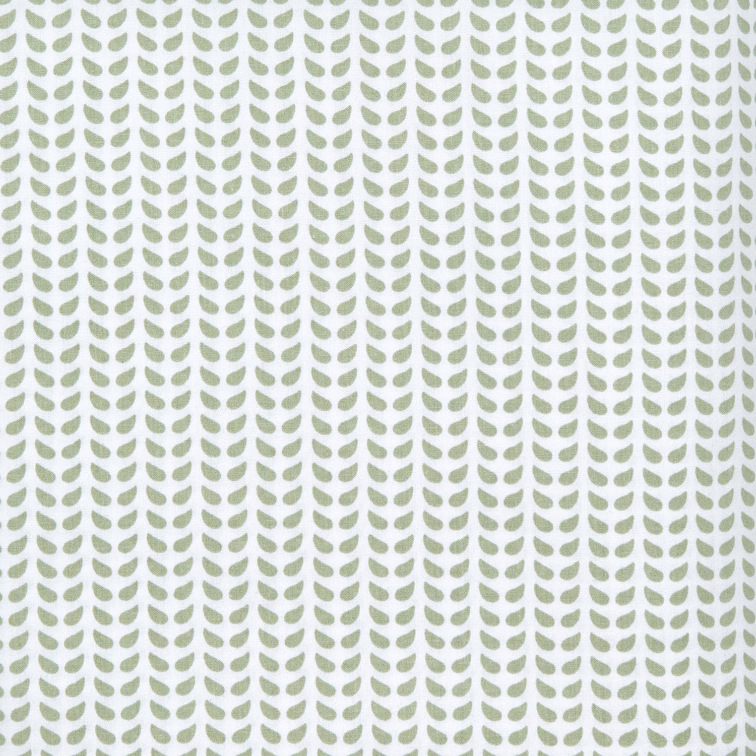 Vertical rows of green leaf-like shapes are printed on a white background, forming a repeating and evenly spaced pattern that captures the calming elegance of the John Robshaw Cinde Bedding Collection.