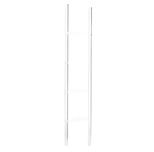 The Pigeon and Poodle Albi Leaning Towel Rack, a tall, sleek ladder with four rungs, stands against a plain background, adding a chic touch.