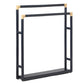 The Bolzano Towel Rack Collection by Pigeon & Poodle features a black rack with two staggered bars and light-toned corner accents, adding understated coastal charm to your space.