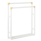 The Bolzano Towel Rack Collection by Pigeon & Poodle features white metal racks with two parallel bars and light wooden joints, ideal for holding towels or linens while bringing coastal charm to your space.