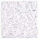 A folded white coverlet from the John Robshaw Hand-Stitched Bedding Collection, featuring small, evenly spaced black stitches in a wavy pattern across soft cotton voile fabric.
