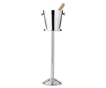 The EDZARD Capri Ice Bucket with Stand Collection features a stylish stainless steel champagne bucket with a bottle inside, elegantly displayed on a tall metal stand—ideal for luxury hotel champagne service.