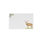 Send warm wishes during winter gatherings or autumn feasts with Juliska’s Forest Walk Place Card Set—featuring a white card adorned with a watercolor stag standing on grass in the bottom right and a delicate branch with a bird in the top left corner.