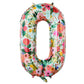 A large oval Garden Party Number Balloon by Rifle Paper Co., featuring colorful floral patterns and shaped as the number zero, is shown against a white background.