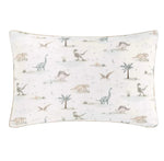 The Gooselings Dino Dreams Toddler Pillow features a white background with pastel dinosaurs, palm trees, and clouds—ideal for cozy bedtime.