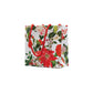 The Caspari Christmas Chinoiserie White Collection gift bag features red and white flowers with green leaves on a white background and red rope handles—perfect for pairing with elegant disposable or paper dinnerware at celebrations.