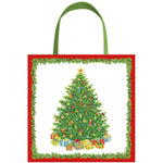 Add festive flair with the Caspari Christmas Tree Napkin and Tabletop Collection, featuring a decorated tree with gifts, a red and green garland border, and perfect for holiday gatherings.