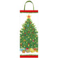 The Caspari Christmas Tree Collection gift bag features a decorated tree with ornaments, a star on top, wrapped presents below, and a green handle—perfect for your holiday gifting needs.