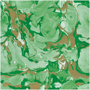 Introducing Marbled Green Roll Wrap by Caspari: this wrapping paper features an abstract marbled pattern with swirls of green, brown, and white blending together, printed on heavyweight paper using earth-friendly inks.