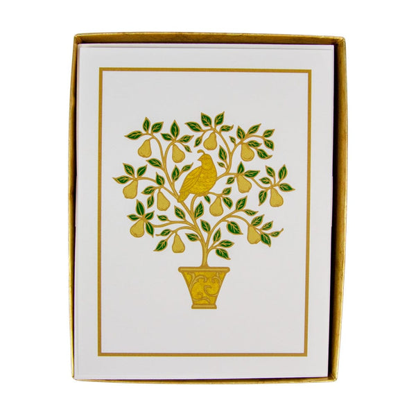 Caspari Partridge In A Pear Tree Embossed Card Set