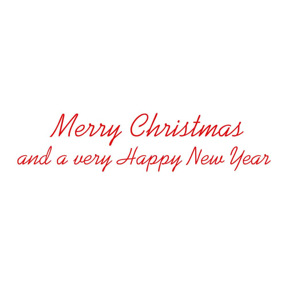 The Caspari Santa Carrying Tree Boxed Cards feature red cursive text on a white background reading, "Merry Christmas and a very Happy New Year," perfect for festive greeting cards or original holiday art.