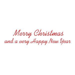 The Caspari Santa Carrying Tree Boxed Cards feature red cursive text on a white background reading, "Merry Christmas and a very Happy New Year," perfect for festive greeting cards or original holiday art.
