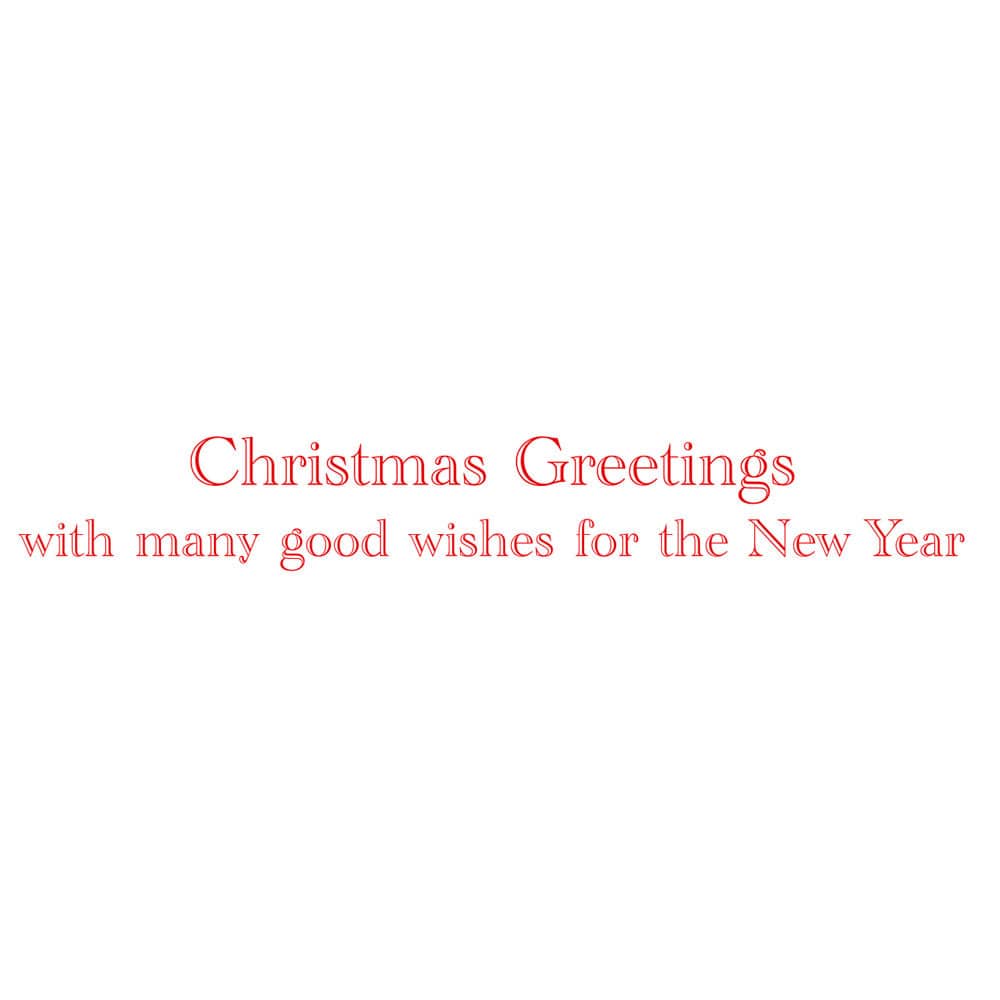 Text reads: "Christmas Greetings with many good wishes for the New Year" in red on white, accented with gold bronzing for an elegant touch. Row of Nutcrackers Card Set by Caspari, perfect for festive greetings.