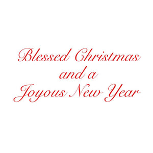 Red cursive text on a white background reads, "Blessed Christmas and a Joyous New Year," making the Caspari Madonna and Child Card Set a beautiful way to share festive wishes and original artwork with loved ones.