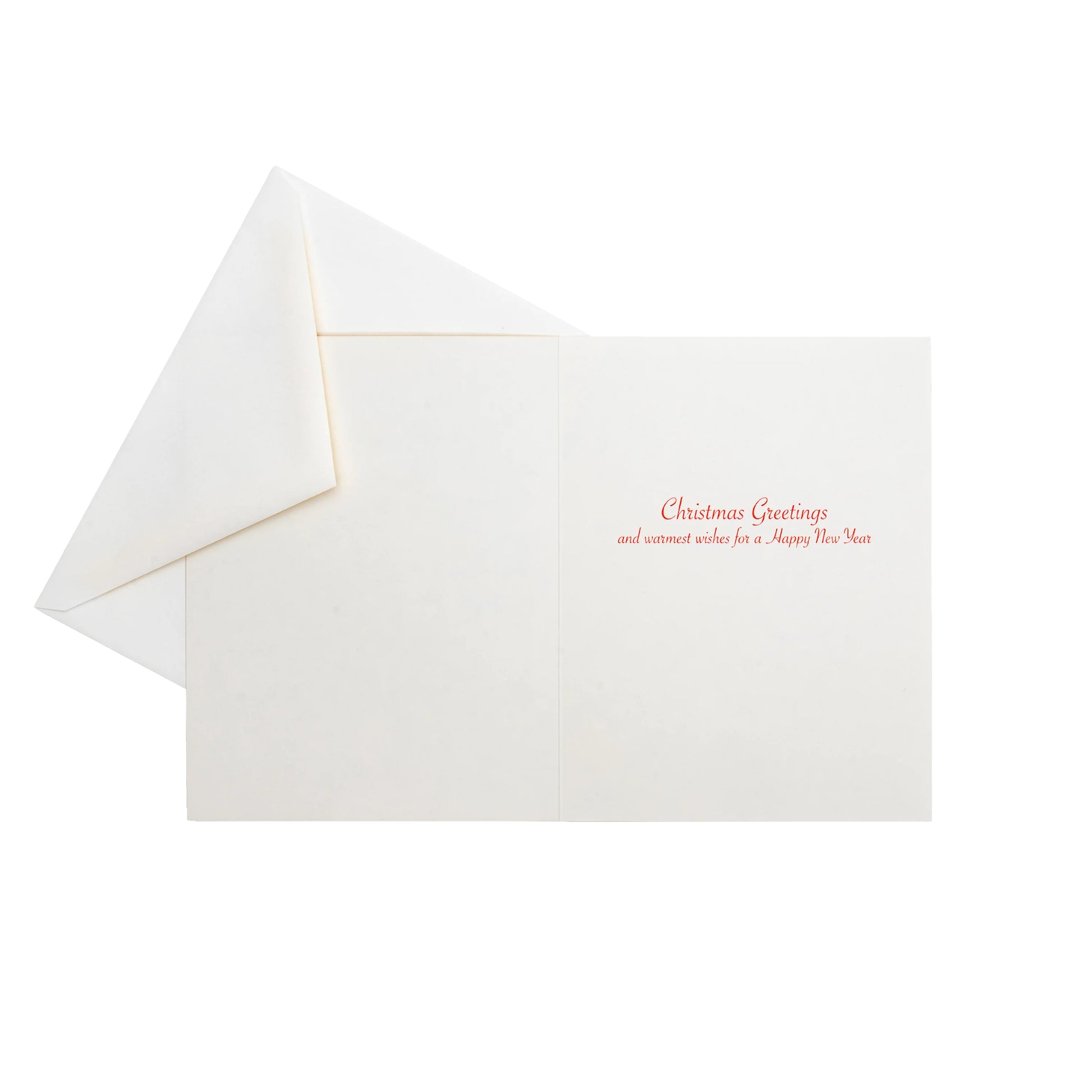 An open Caspari Leaf Wreath with Plaid Bow Boxed Card set card beside a matching envelope—ideal for sending festive Christmas greetings and warm New Year wishes to your loved ones in elegant style.