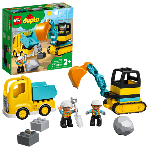 LEGO® DUPLO® Truck & Tracked Excavator construction set with excavator toy, tipper truck, figures, and blocks by Legos - Toyhouse.