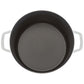 Top view of a Staub Cast Iron Dutch Oven from the Staub collection, featuring a gray cast iron body with two white handles.