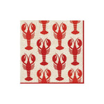 The Caspari Lobsters Cocktail Napkins are square, triple-ply napkins featuring a repeating red lobster pattern on beige—stylish and durable for any occasion.