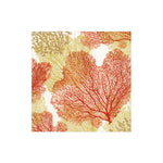 The Caspari Sea Fans Collection features illustrations of red, orange, and beige coral branches on white, ideal for eco-friendly napkins that bring ocean-inspired style to sustainable table settings.