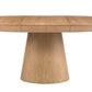 The Discus Extendable Dining Table by Sherrill/Mr & Mrs Howard features an oval top and wide conical pedestal base, crafted from natural oak and presented against a white background.