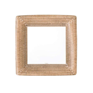 Square Rattan Collection picture frame by Caspari, featuring a finely woven rattan texture and open center, displayed against a plain white background—perfect for adding a touch of sophistication to your decor, just as Caspari’s elegant paper dinnerware enhances any table setting.