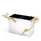 Rectangular silver Butterfly Gingko Gold Cutlery Holder by Michael Aram, featuring two compartments and gold-and-white floral handles—perfect as an elegant cutlery caddy or decorative table sculpture.