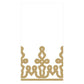 Add elegance to compostable paper linen napkins with Caspari’s Dessin Passementerie Collection—featuring a gold crown with a symmetrical, looped design on a white rectangular background.