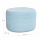 The Maisie Ottoman by Hickory Chair is a light blue, round piece with a textured fabric surface, measuring 18 inches high and 23.75 inches wide. Perfect for use as extra seating or as a stylish cocktail table, it is shown here against a white background.