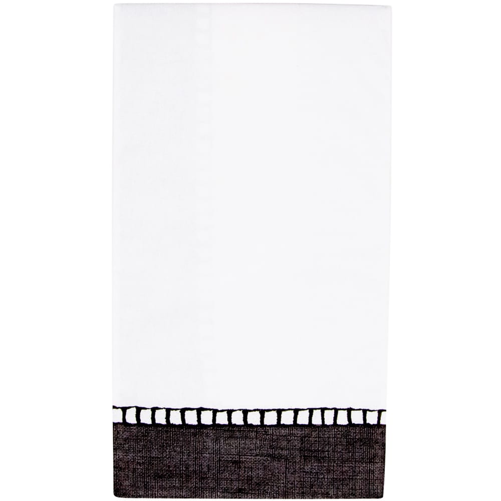 Caspari Linen Border in Black: a neatly folded white hand towel with a black border—an elegant upgrade from traditional biodegradable napkins.