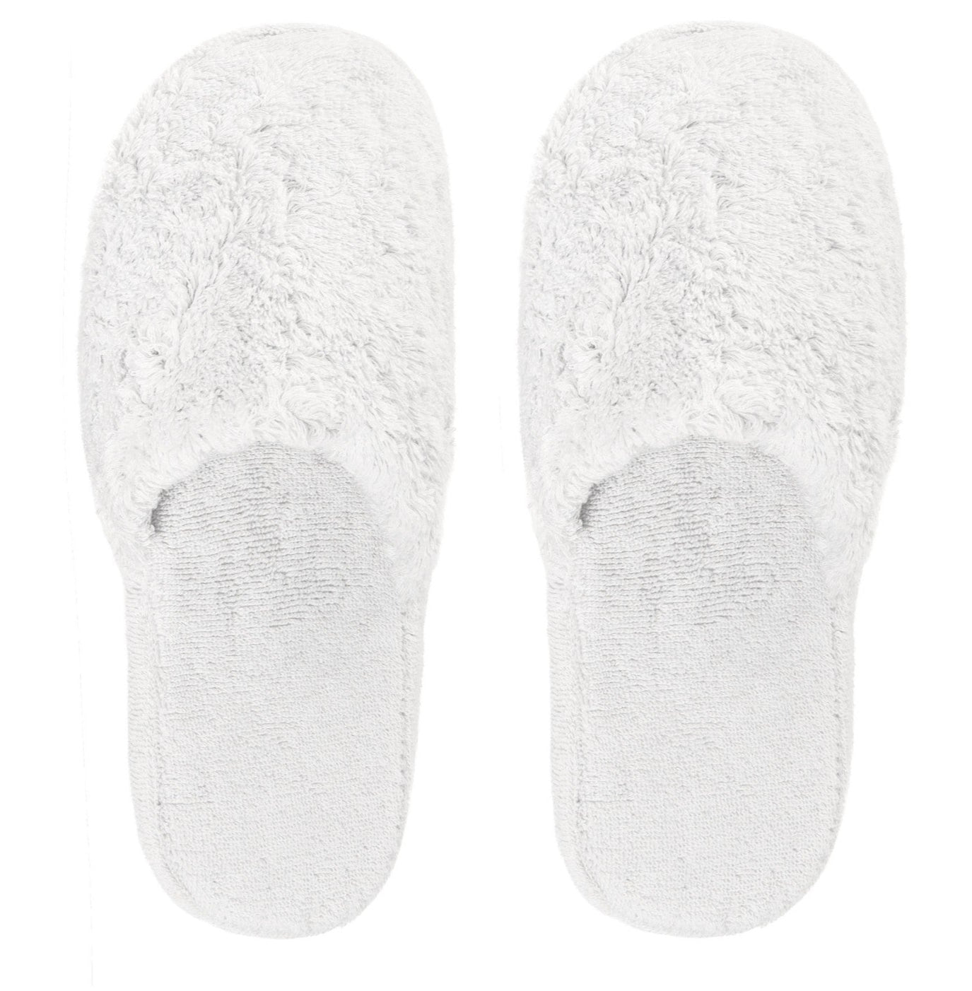 The Egoist Bath Slippers by Graccioza, made from high density Egyptian cotton in fluffy white with closed toes, are shown from above on a white background.