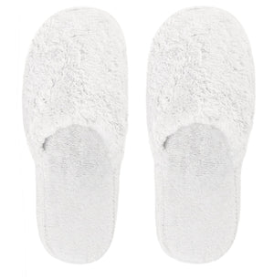 The Egoist Bath Slippers by Graccioza, made from high density Egyptian cotton in fluffy white with closed toes, are shown from above on a white background.