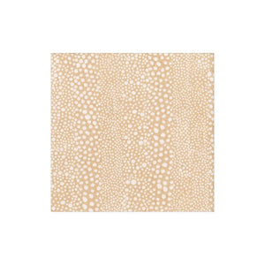 The Pebble Beige Paper Linen Collection by Caspari features square tiles with a beige background and an evenly spaced, irregular white dot pattern inspired by biodegradable paper linen napkins.
