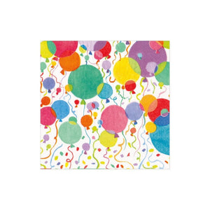 A Caspari Balloons and Confetti Collection napkin, featuring colorful balloons and confetti—ideal for festive table settings.