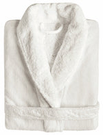 A folded white Graccioza Egoist Bath Robe with a shawl collar and matching belt, made from soft combed cotton for a plush, absorbent velour finish.