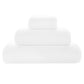 Three ultra-soft, white bath towels from the Graccioza Pearls Bath Collection are elegantly stacked from largest to smallest on a plain background.
