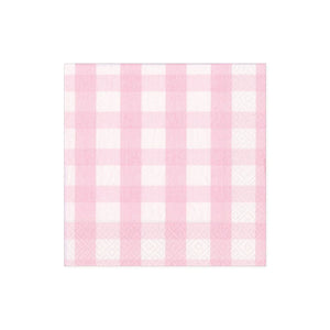 The Caspari Gingham Cocktail Napkin Collection features pink and white gingham napkins with a subtle textured border—ideal for adding charm to any table setting.