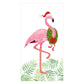 The Christmas Flamingos Napkin Collection by Caspari features a festive pink flamingo in a Santa hat, wreath, and striped stockings—perfect for adding holiday cheer to your cocktail or guest towel napkins.