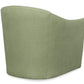 A Wear Low Profile Swivel Chair by Highland House in spring green, shown from the back, highlights its curved, seamless design and smooth fabric texture.
